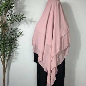 Three Layers Chiffon Khimar- Pink