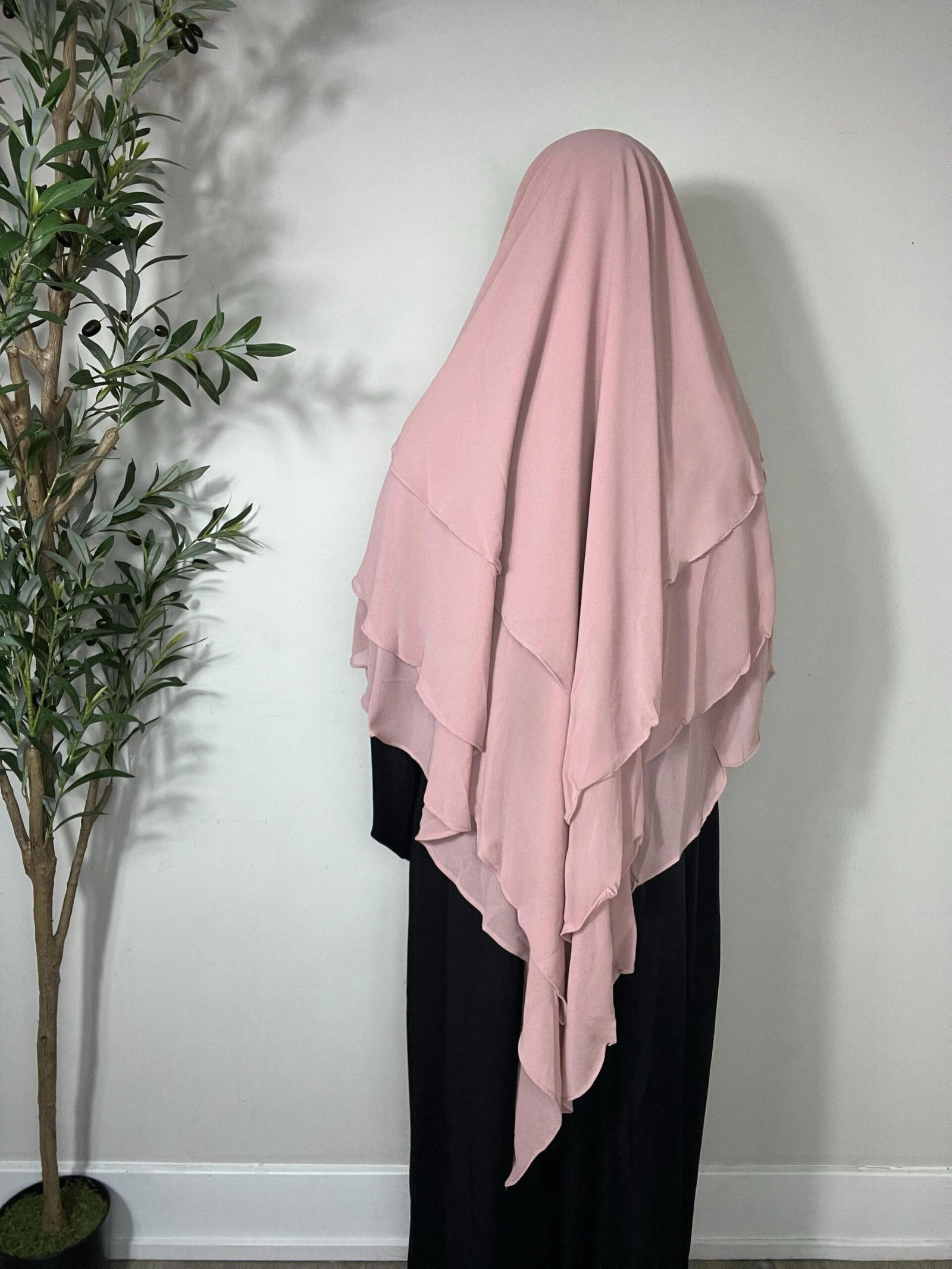 Three Layers Chiffon Khimar- Pink