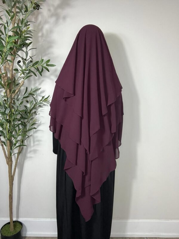 Three Layers Chiffon Khimar- Purple