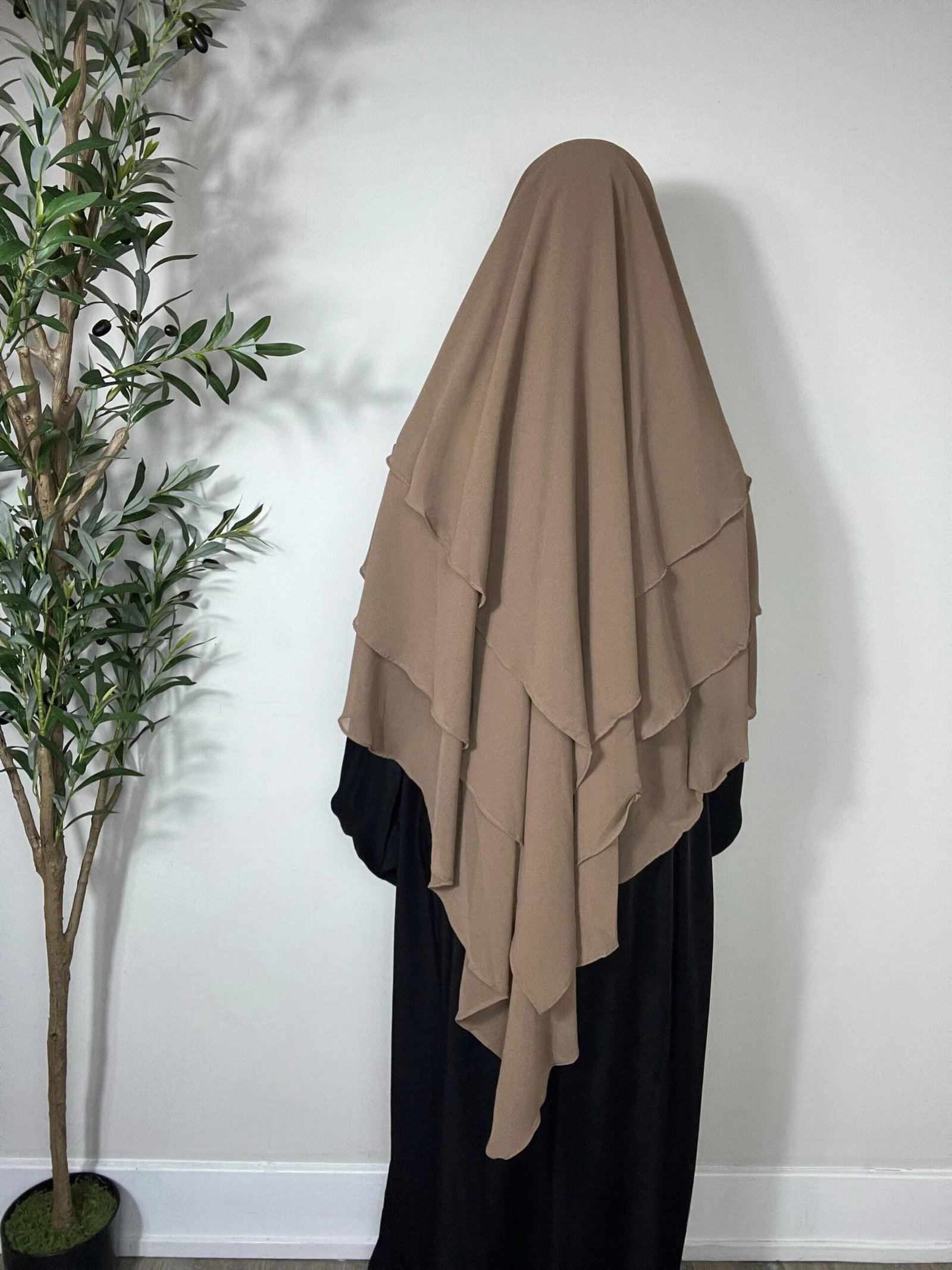 Three Layers Chiffon Khimar- Khaki