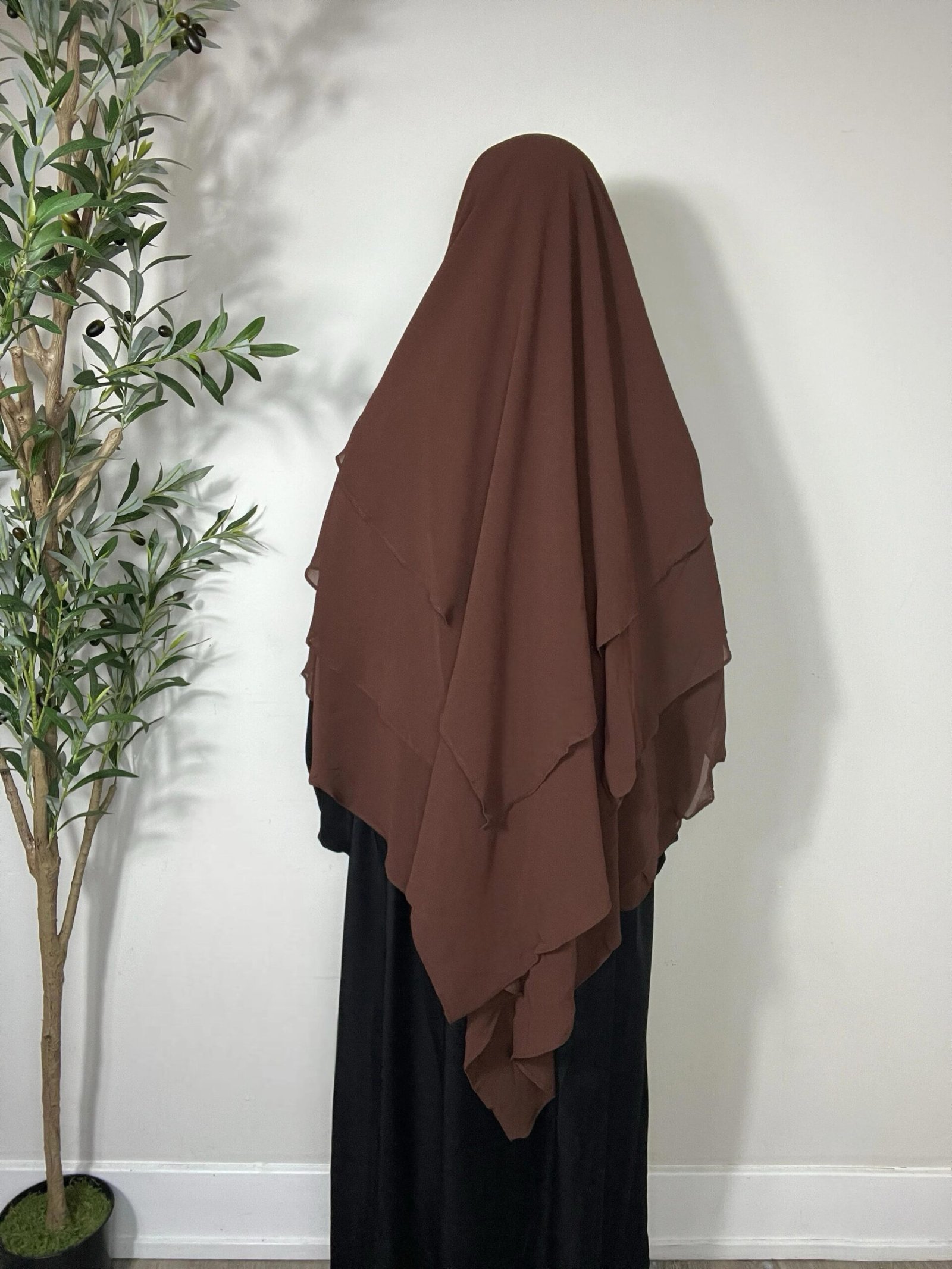 Three Layers Chiffon Khimar - Brown