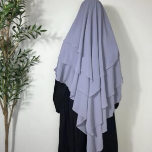 Three Layers Chiffon Khimar- Grey