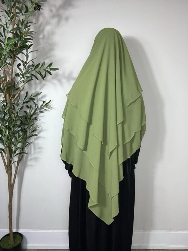 Three Layers Chiffon Khimar- Green